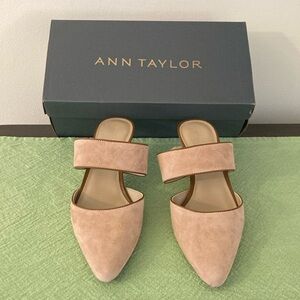 Ann Taylor- Kitten Heel Suede Mule Pump- Gently Used- Chai Latte